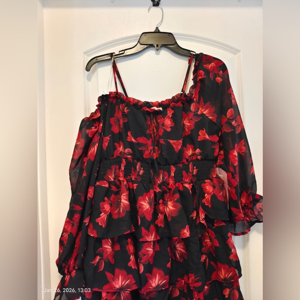 Faded Rose Women's Dress Size L Black & Red Long Sleeves Elastic Waist - Picture 2 of 7